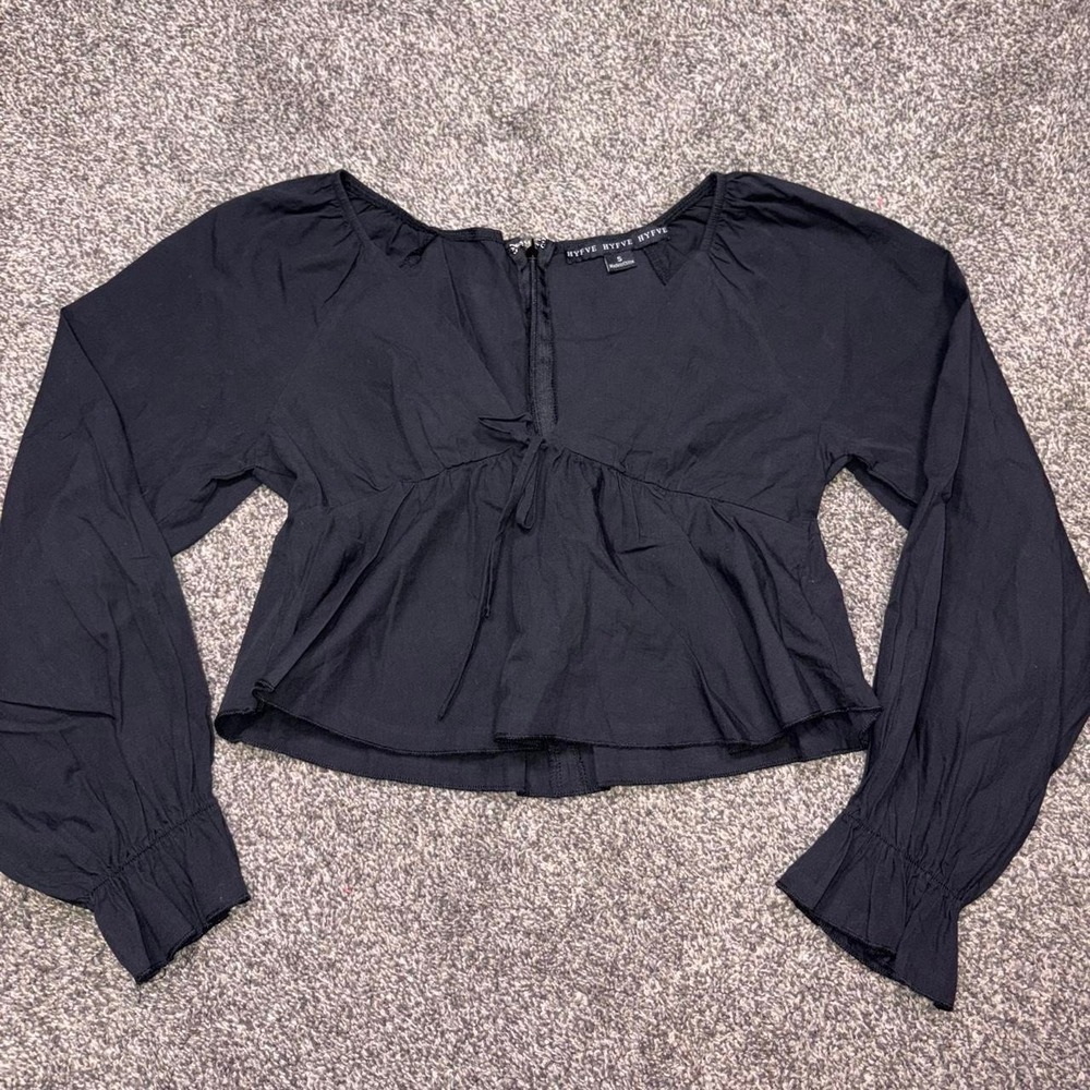 Hyfve Black long sleeve blouse ruffled sleeves Small